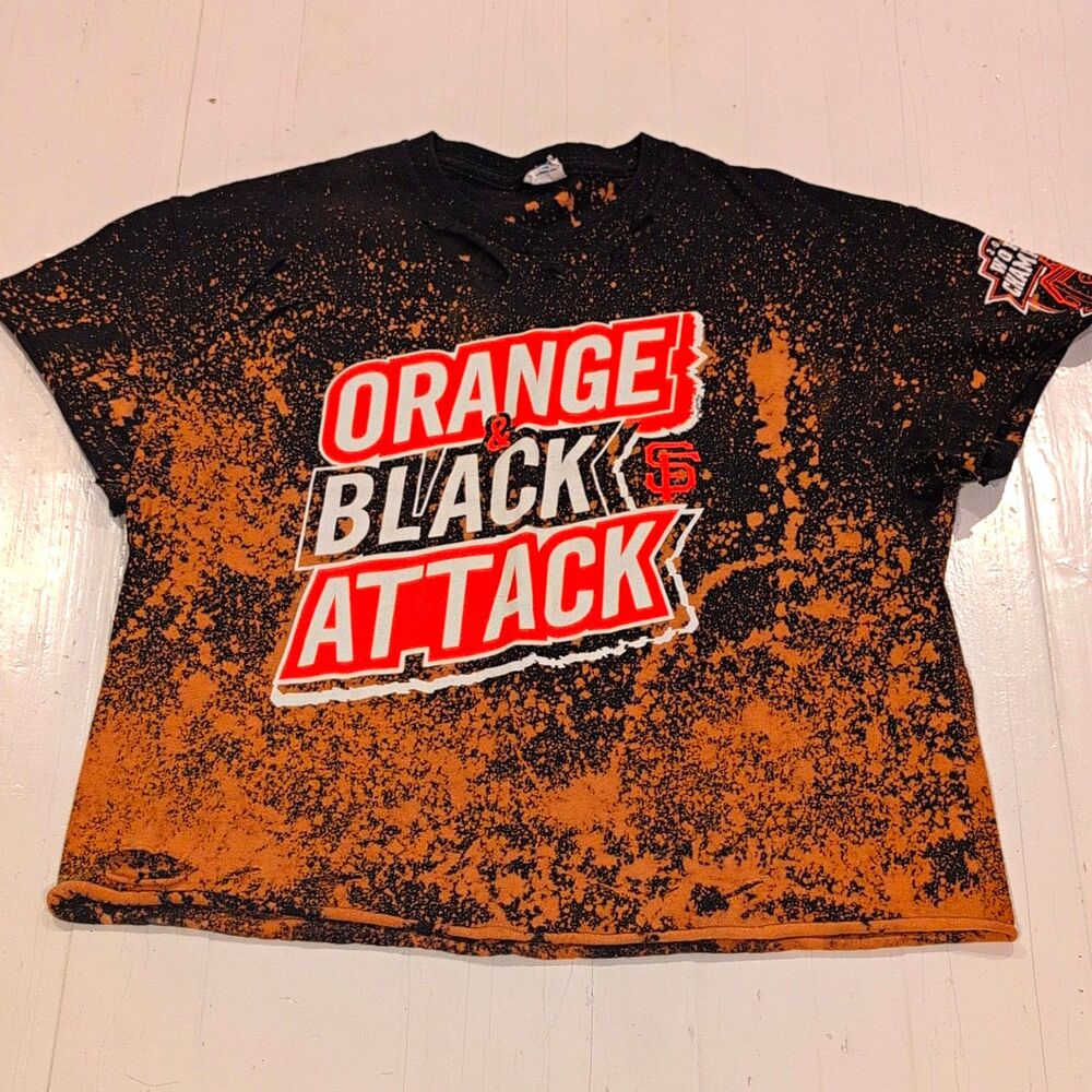 Reworked SF Giants 2012 World Series Champions Shirt Womens Small Acid Wash Crop